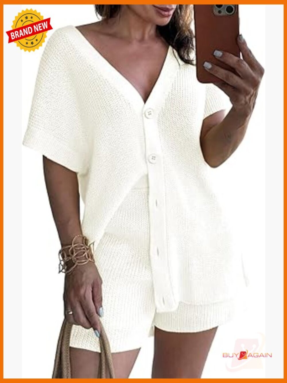 2 Piece Lounge Set - Cap Sleeve Cardigan & High Waist Shorts